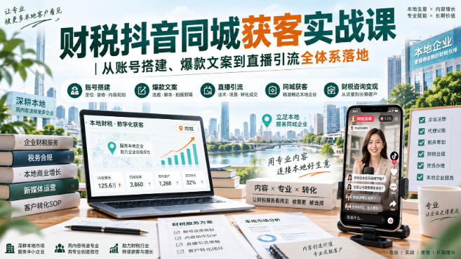 财税抖音同城获客实战课｜从账号搭建、爆款文案到直播引流全体系落地福星网赚创业资源-网赚项目-副业赚钱-互联网创业-资源整合福星网赚资源