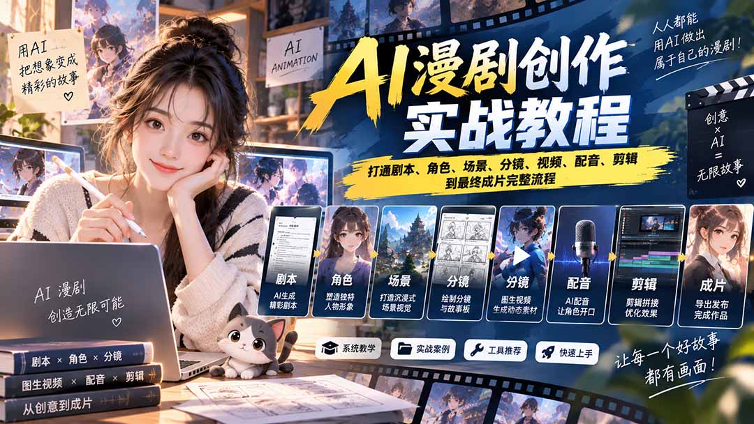 2026 AI漫剧创作实战教程：打通剧本、角色、场景、分镜、视频、配音、剪辑到最终成片完整流程-小艾项目网