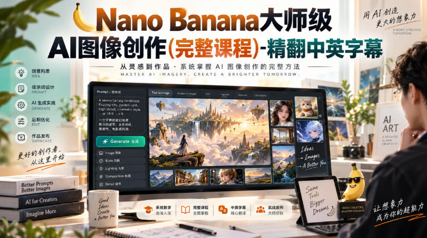 【无水印】Nano Banana大师级AI图像创作(完整课程)-精翻中英字幕-皮皮网创