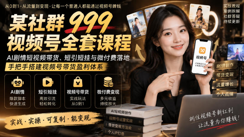 某社群999视频号全套课程，AI剧情短视频带货、短引短挂与微付费落地，手把手搭建视频号带货盈利体系-我爱发帖