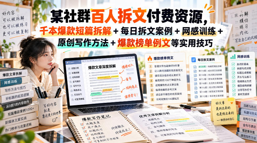 某社群百人拆文付费资源，千本爆款短篇拆解+每日拆文案例+网感训练+原创写作方法+爆款榜单例文等实用技巧(持续更新)-喜学网