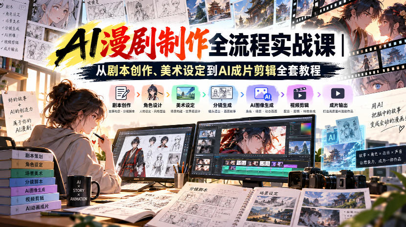 AI漫剧制作全流程实战课｜从剧本创作、美术设定到AI成片剪辑全套教程​-喜学网
