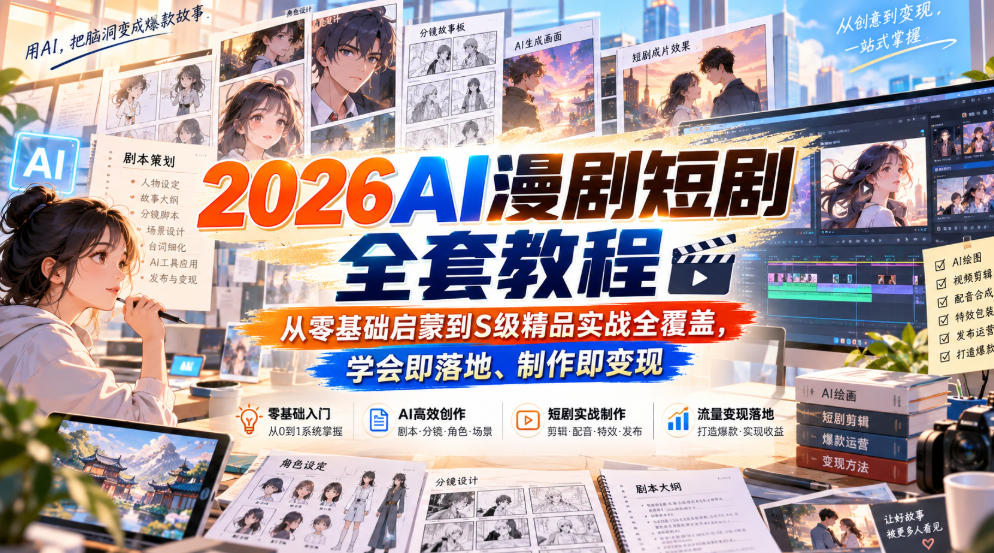 2026AI漫剧短剧全套教程，从零基础启蒙到S级精品实战全覆盖，学会即落地、制作即变现-我爱发帖