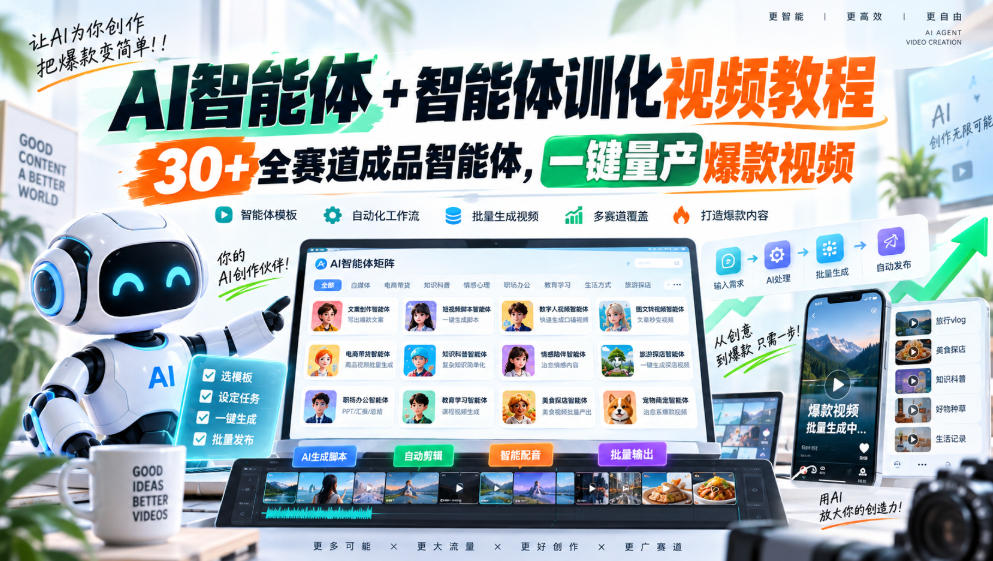 【无水印】AI智能体+智能体训化视频教程，30+全赛道成品智能体，一键量产爆款视频【更新】｜焦圣希 18818568866