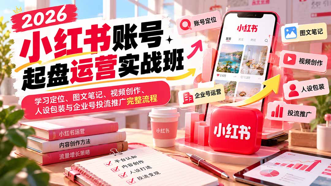 2026小红书账号起盘运营实战班：学习定位、图文笔记、视频创作、人设包装与企业号投流推广完整流程｜焦圣希 18818568866