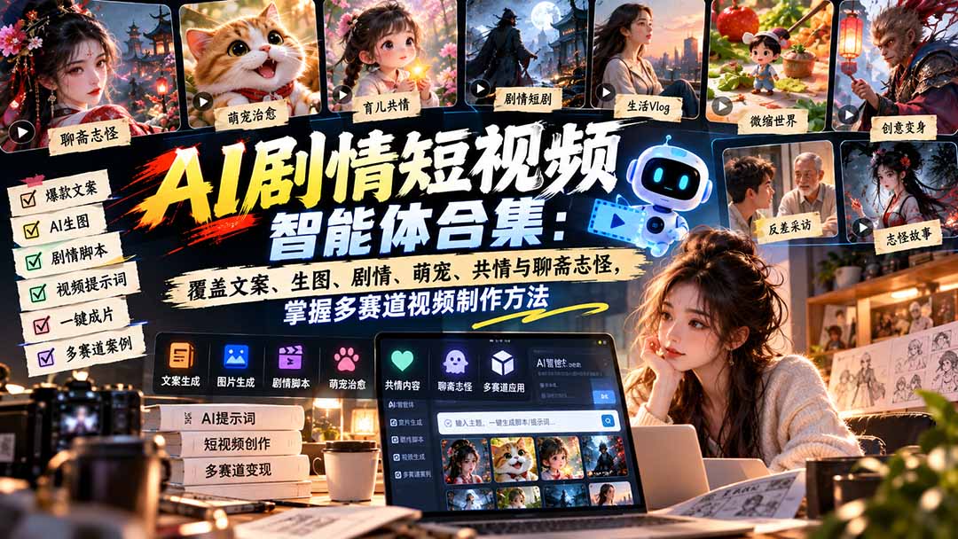 【无水印】AI剧情短视频智能体合集：覆盖文案、生图、剧情、萌宠、共情与聊斋志怪，掌握多赛道视频制作方法｜焦圣希 18818568866
