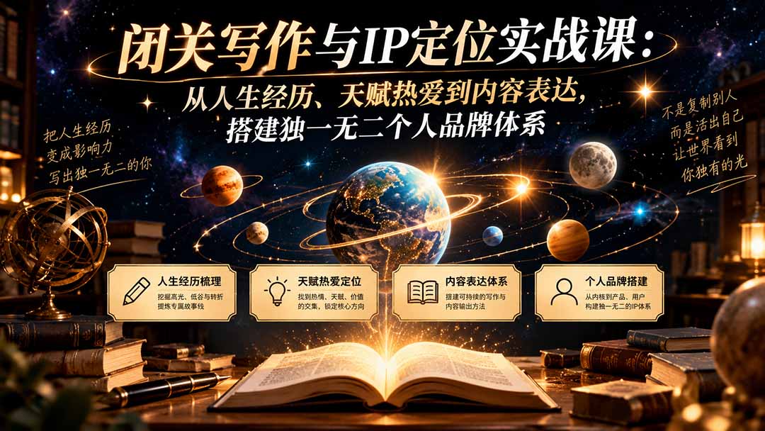 闭关写作与IP定位实战课：从人生经历、天赋热爱到内容表达，搭建独一无二个人品牌体系-我爱发帖