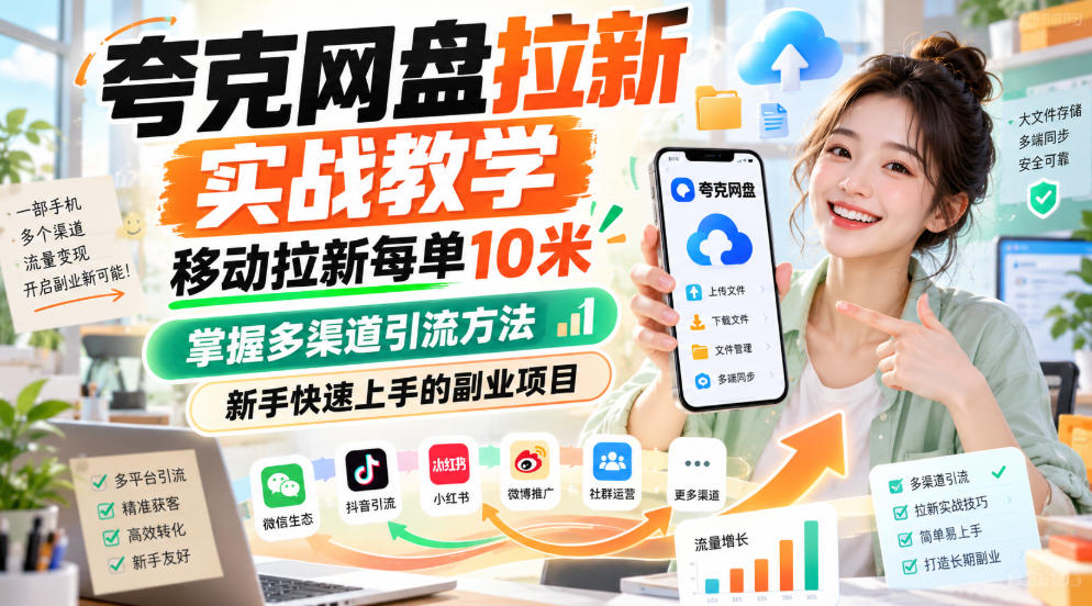 夸克网盘拉新实战教学，移动拉新每单10米，掌握多渠道引流方法，新手快速上手的副业项目-我爱发帖