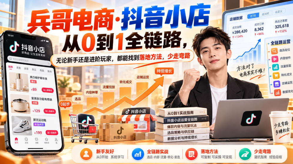 【无水印】兵哥电商·抖音小店从0到1全链路，无论新手还是进阶玩家，都能找到落地方法，少走弯路(更新9月)-我爱发帖