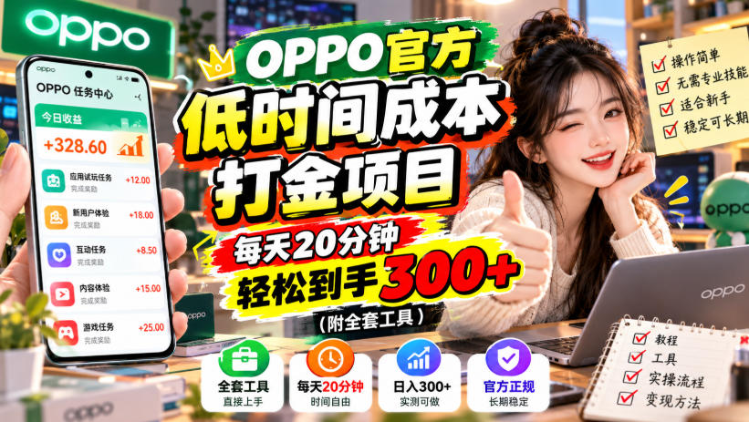 OPPO官方低时间成本打金项目，每天20分钟，轻松到手300+(附全套工具)【揭秘】-我爱发帖