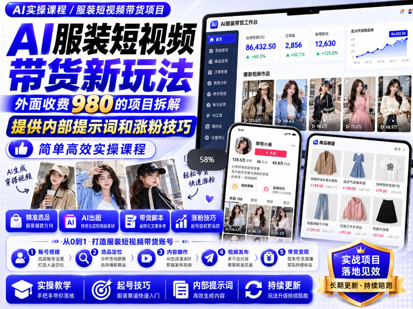 外面收费980AI快手带货系统课程,内部课程首次外放,操作简单高效,一分钟一条爆款视频