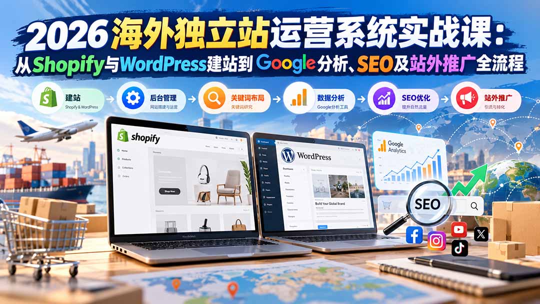 2026海外独立站运营系统实战课:从Shopify与WordPress建站到Google分析、SEO及站外推广全流程-旺仔资源库