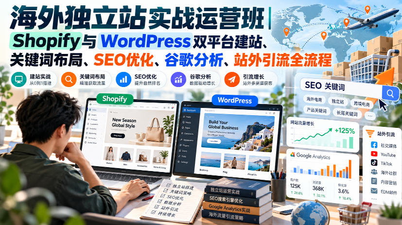 海外独立站实战运营班｜Shopify与WordPress双平台建站、关键词布局、SEO优化、谷歌分析、站外引流全流程-我爱发帖
