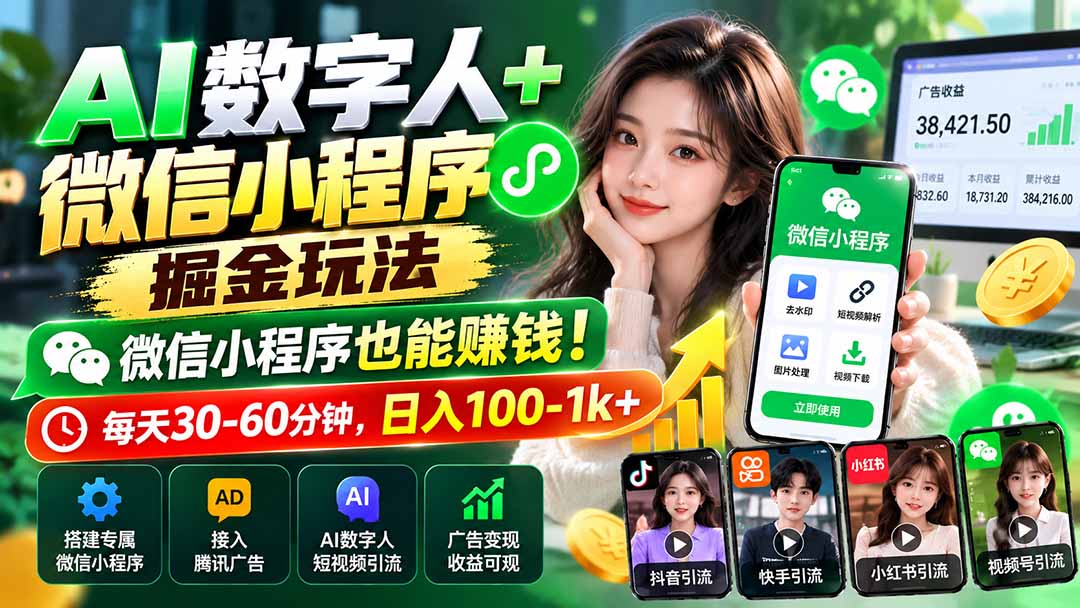AI数字人+微信小程序掘金玩法:微信小程序也能赚钱!每天30-60分钟,日入100-1k+-我爱发帖