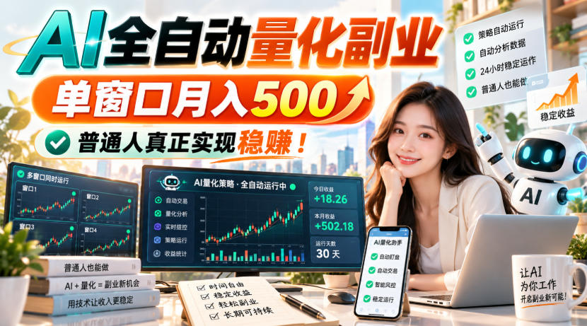 AI全自动量化副业,单窗口月入500,普通人真正实现稳賺!【揭秘】