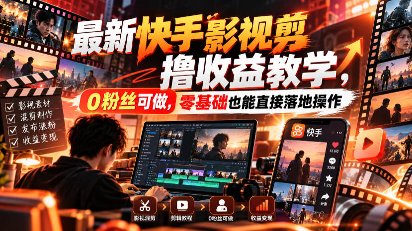 最新快手影视混剪撸收益教学,0粉丝可做,零基础也能直接落地操作