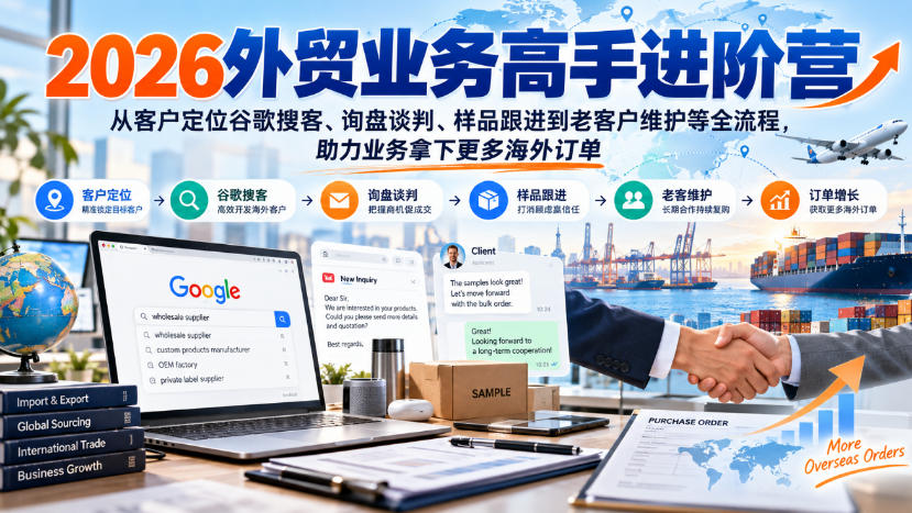 2026外贸业务高手进阶营,从客户定位谷歌搜客、询盘谈判、样品跟进到老客户维护等全流程,助力业务拿下更多海外订单-皮皮网创