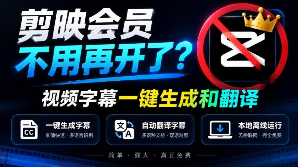 剪映会员不用再开了？视频字幕一键生成加翻译，本地离线运行，完全免费，超快速高精度，字幕大师-我爱发帖