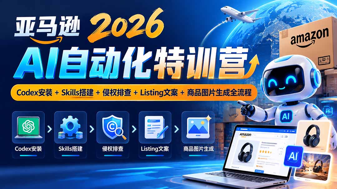 亚马逊2026AI自动化-10月特训营：Codex安装+Skills搭建+侵权排查+Listing文案+商品图片生成全流程福星网赚创业资源-网赚项目-副业赚钱-互联网创业-资源整合福星网赚资源