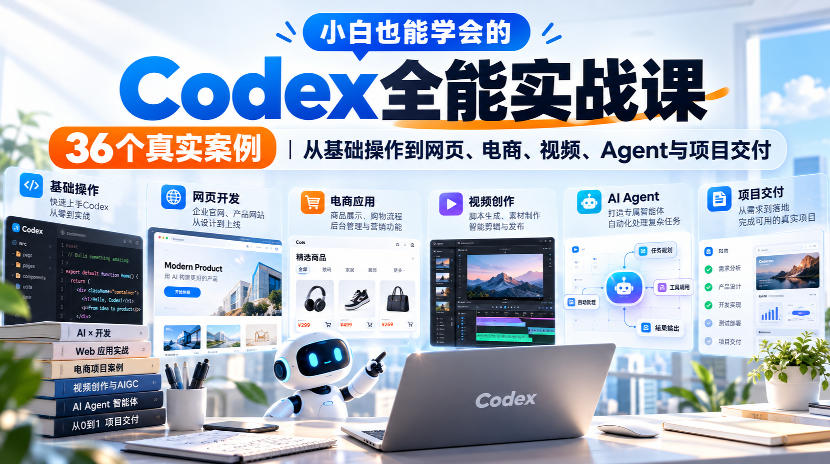 小白也能学会的Codex全能实战课｜36个真实案例，从基础操作到网页、电商、视频、Agent与项目交付福星网赚创业资源-网赚项目-副业赚钱-互联网创业-资源整合福星网赚资源
