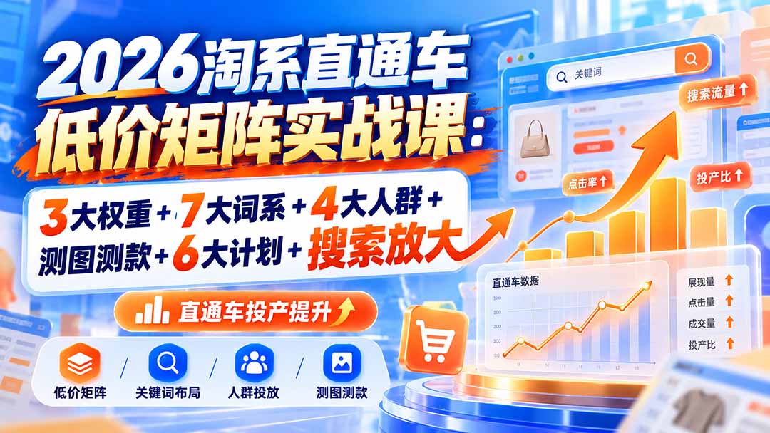 2026淘系直通车低价矩阵实战课：3大权重+7大词系+4大人群+测图测款+6大计划+搜索放大｜焦圣希 18818568866