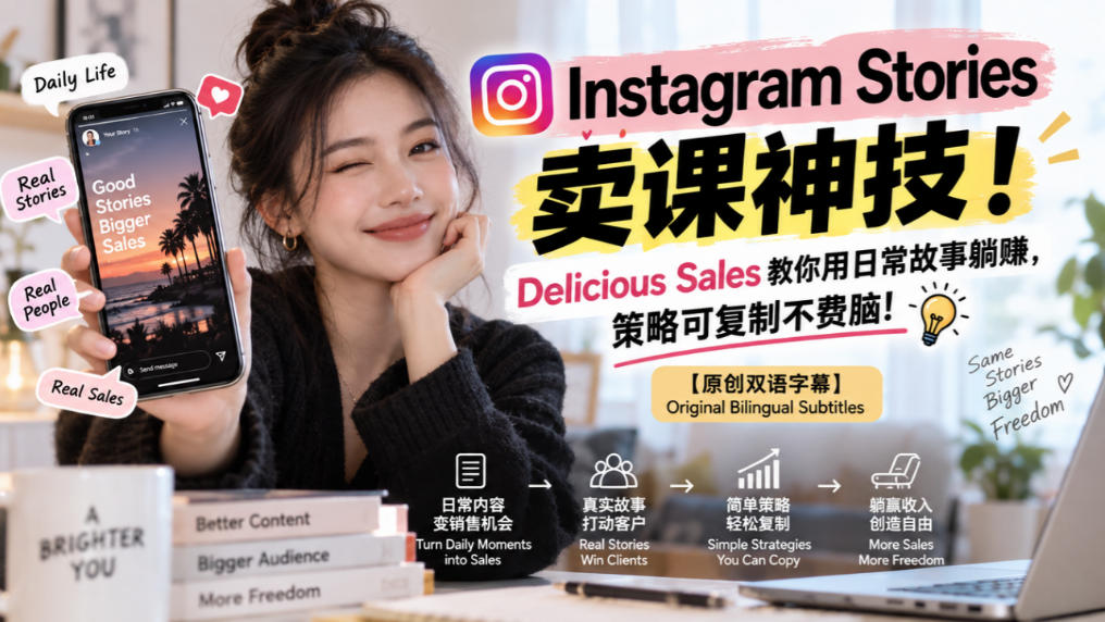 Instagram Stories卖课神技！Delicious Sales教你用日常故事躺賺，策略可复制不费脑！【原创双语字幕】福星网赚创业资源-网赚项目-副业赚钱-互联网创业-资源整合福星网赚资源