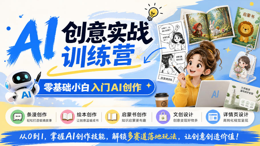 AI创意实战训练营，零基础小白入门AI创作，解锁条漫、绘本、启蒙书、文创、详情页多赛道落地玩法-我爱发帖