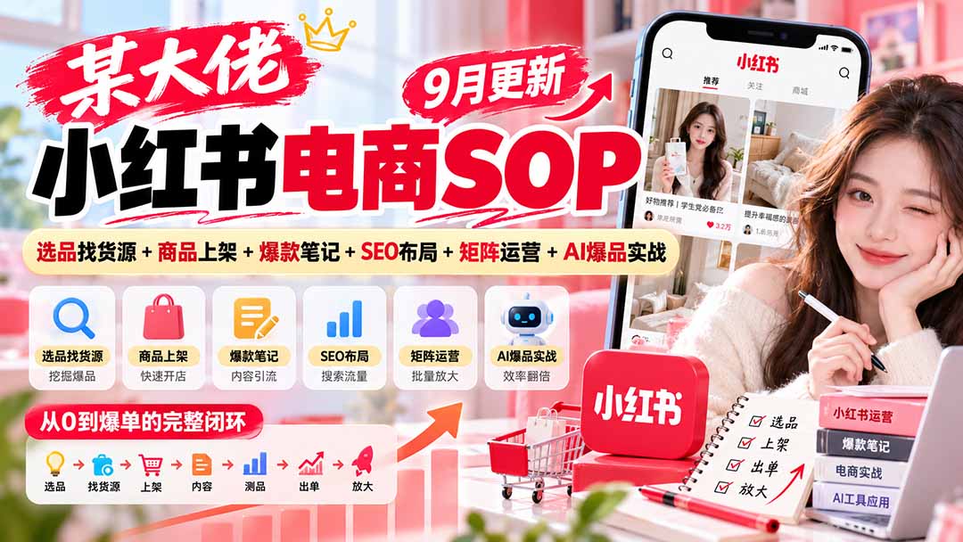 某大佬小红书电商SOP|9月更新:选品找货源+商品上架+爆款笔记+SEO布局+矩阵运营+AI爆品实战-我爱发帖