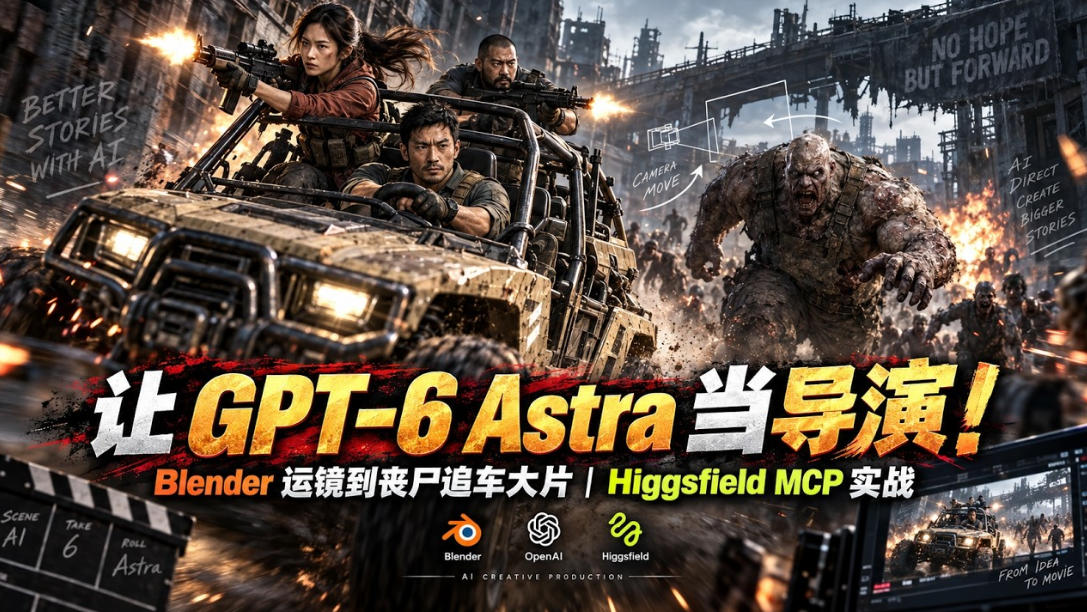 让GPT-6 Astra当导演！Blender运镜到丧尸追车大片｜Higgsfield MCP实战-我爱发帖
