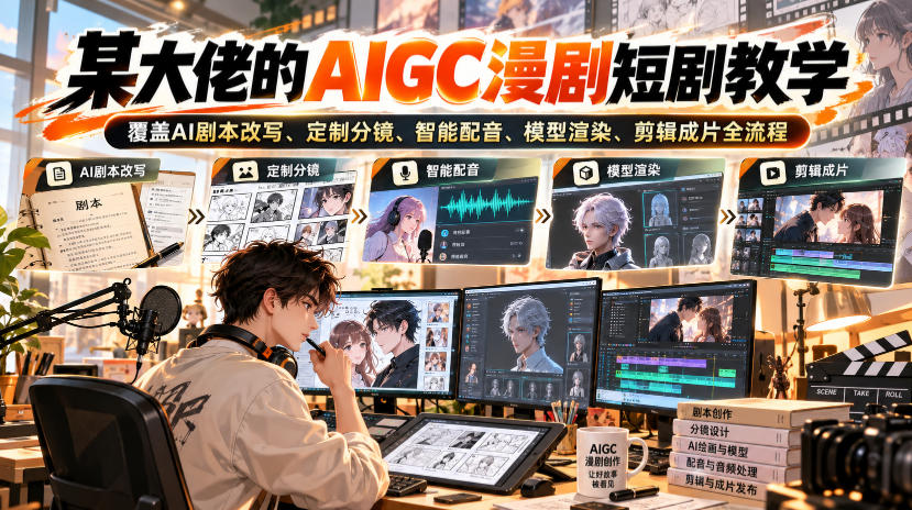 某大佬的AIGC漫剧短剧教学，覆盖AI剧本改写、定制分镜、智能配音、模型渲染、剪辑成片全流程-我爱发帖