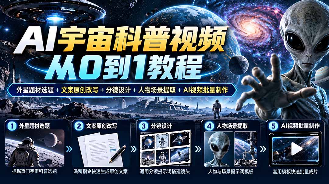 AI宇宙科普视频从0到1教程|外星题材选题+文案原创改写+分镜设计+人物场景提取+AI视频批量制作-我爱发帖