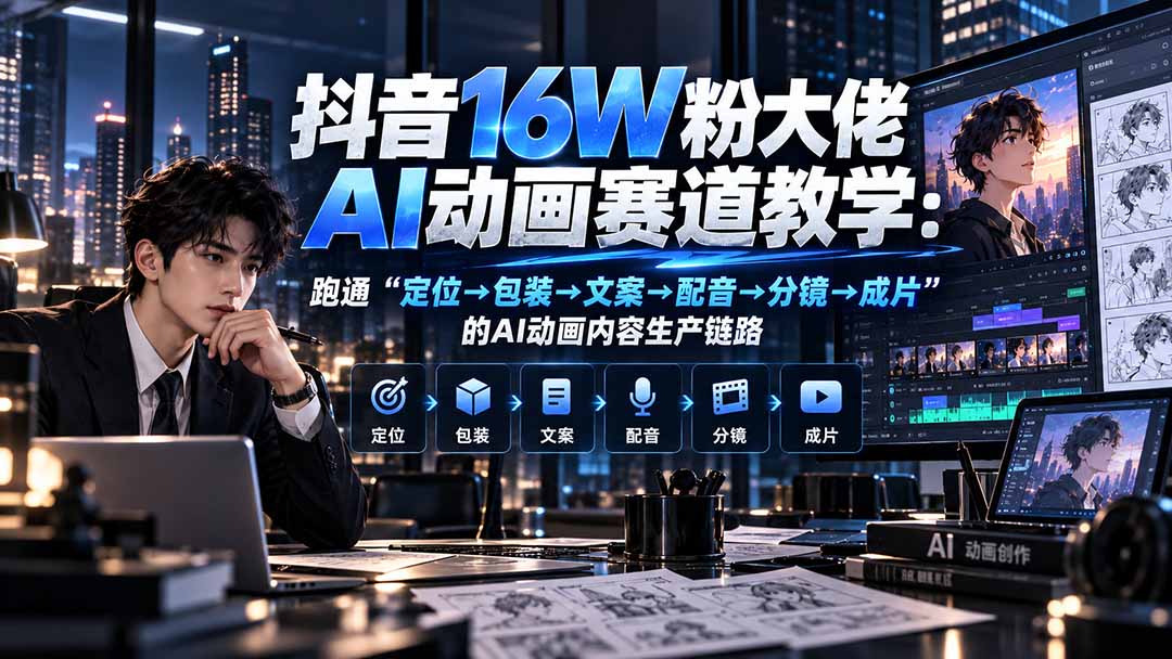 抖音16W粉大佬规则门禁AI动画赛道教学：跑通“定位→包装→文案→配音→分镜→成片”的AI动画内容生产链路-我爱发帖