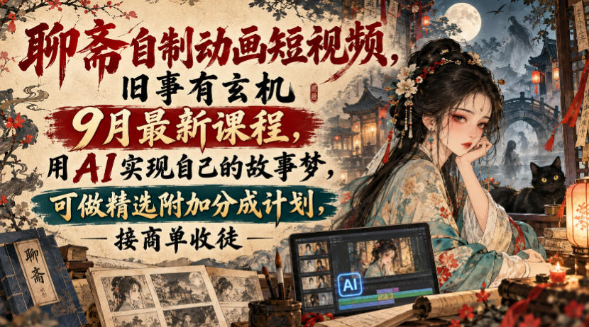 聊斋自制动画短视频，旧事有玄机9月最新课程，用AI实现自己的故事梦，可做精选附加分成计划，接商单收徒-我爱发帖