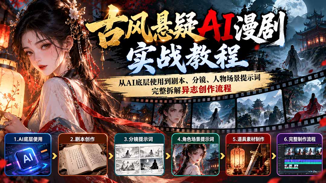 古风悬疑AI漫剧实战教程：从AI底层使用到剧本、分镜、人物场景提示词，完整拆解异志创作流程-吾爱自习网