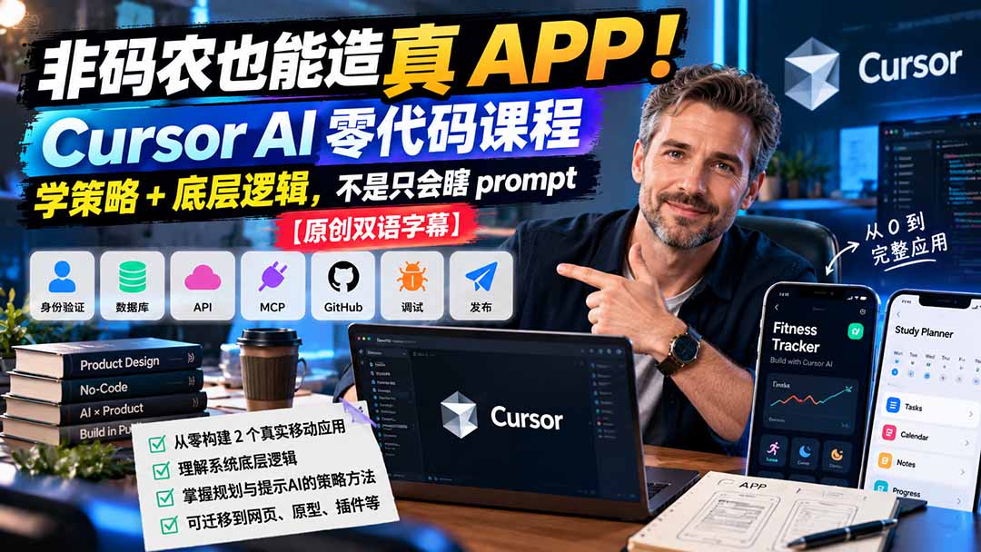 非码农也能造真 APP!Cursor AI 零代码课程:学策略 + 底层逻辑,不是只会瞎 prompt【原创双语字幕】-我爱发帖