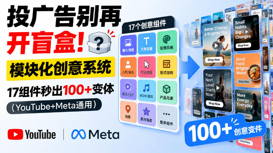 投广告别再开盲盒!模块化创意系统,17组件秒出100+变体(YouTube+Meta通用)【原创双语字幕】-我爱发帖