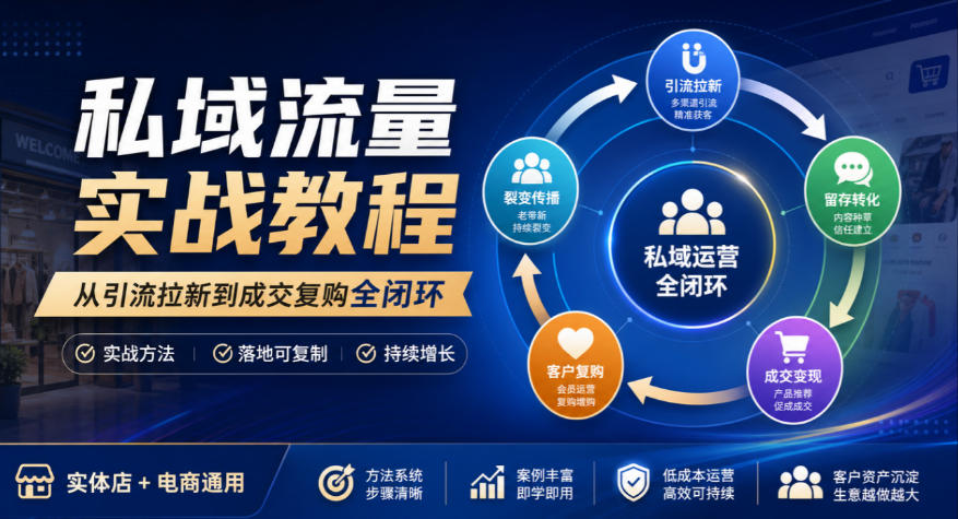 私域流量实战教程，从引流拉新到成交复购全闭环，实体店电商通用-我爱发帖
