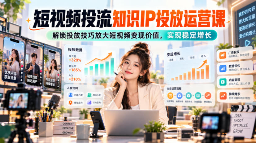 短视频投流知识IP投放运营课,解锁投放技巧放大短视频变现价值,实现稳定增长-我爱发帖