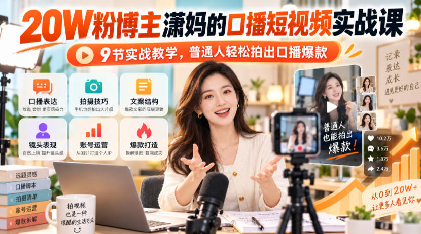 20W粉博主潇妈的口播短视频实战课,9节实战教学,普通人轻松拍出口播爆款-我爱发帖