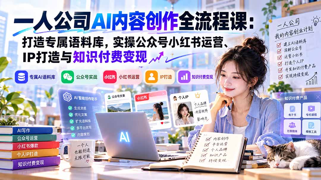 一人公司AI内容创作全流程课：打造专属语料库，实操公众号小红书运营、IP打造与知识付费变现方法论-我爱发帖