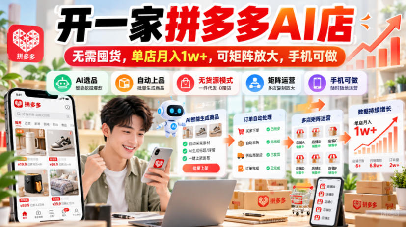 开一家拼多多AI店，无需囤货，单店月入1w+，可矩阵放大，手机可做【揭秘】-我爱发帖