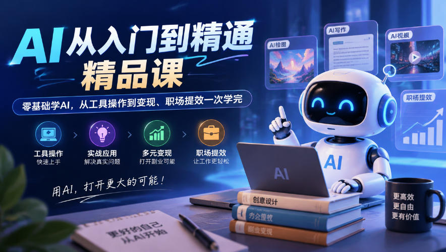 AI从入门到精通精品课，零基础学AI，从工具操作到变现、职场提效一次学完-我爱发帖