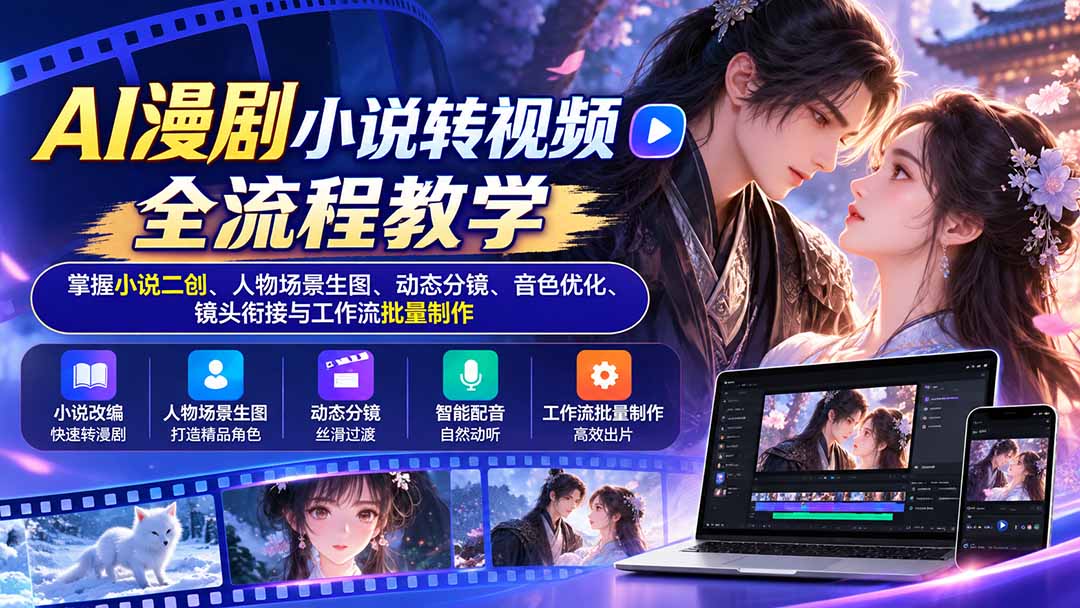 AI漫剧小说转视频全流程教学：掌握小说二创、人物场景生图、动态分镜、音色优化、镜头衔接与工作流批量制作-我爱发帖
