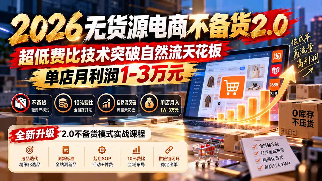 2026无货源电商不备货2.0【更新1010】：超低费比技术突破自然流天花板，单店月利润1-3万元-我爱发帖