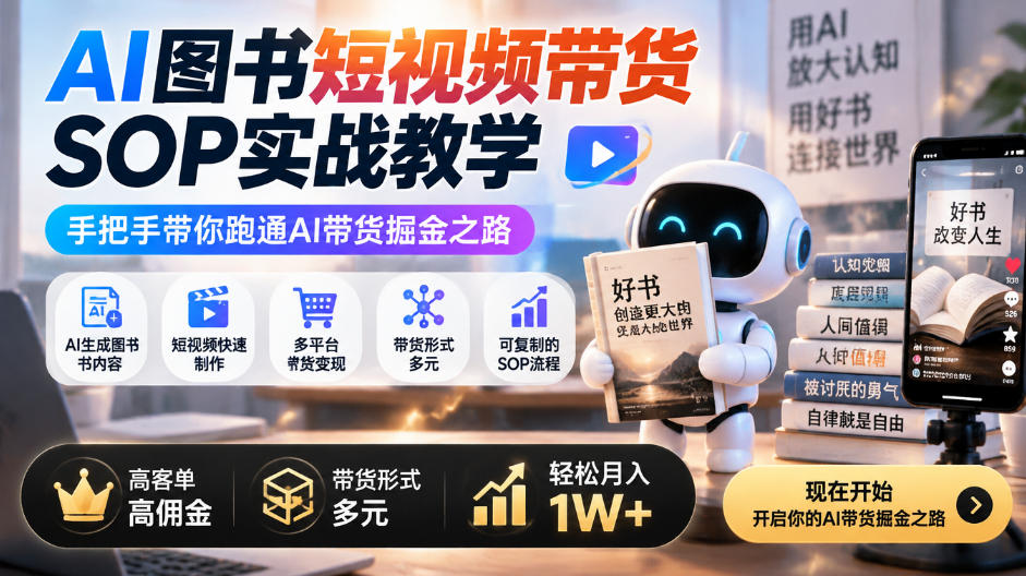 AI图书短视频带货SOP实战教学,手把手带你跑通AI带货掘金之路,高客单高佣金,带货形式多元,轻松月入1W+采购|汽车产业|汽车配件|机加工企业家交流社群中心