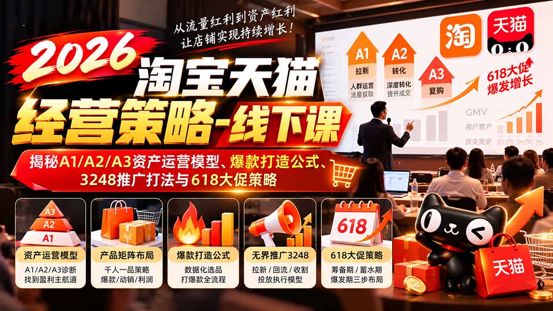 2026淘宝天猫经营策略-线下课:揭秘A1/A2/A3资产运营模型、爆款打造公式、3248推广打法与618大促策略-我爱发帖