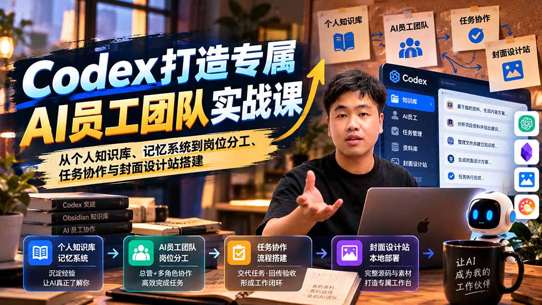 【无水印】Codex打造专属AI员工团队实战课：从个人知识库、记忆系统到岗位分工、任务协作与封面设计站搭建-我爱发帖
