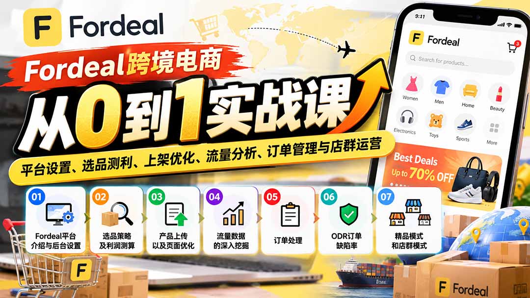 Fordeal跨境电商从0到1实战课：平台设置、选品测利、上架优化、流量分析、订单管理与店群运营-我爱发帖