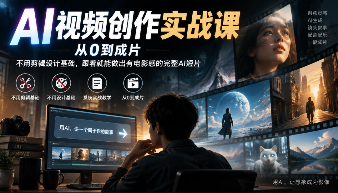AI视频创作实战课,从0到成片,不用剪辑设计基础,跟着就能做出有电影感的完整AI短片-我爱发帖