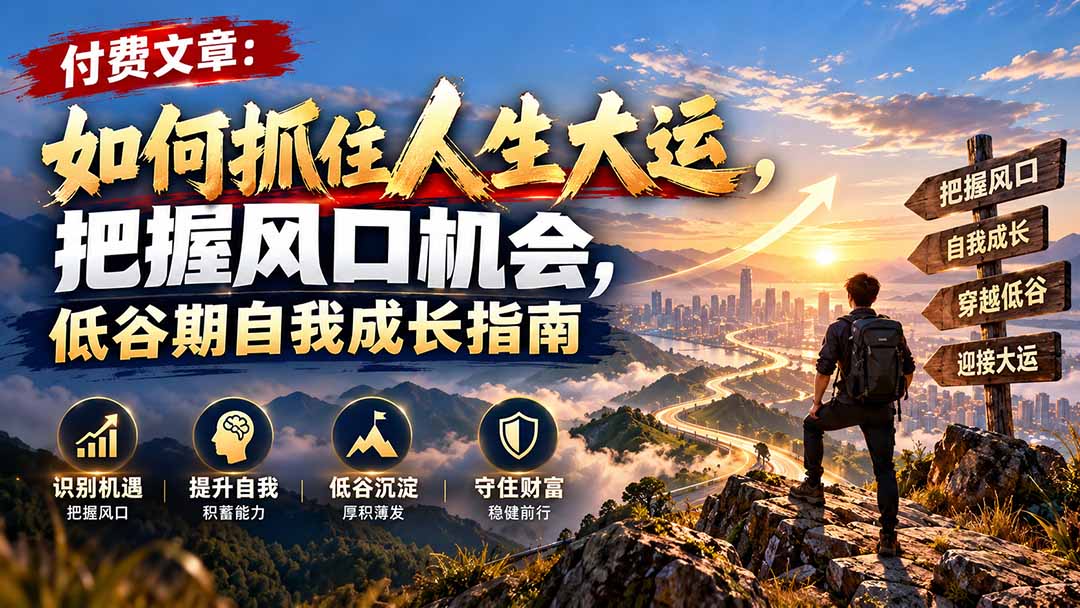 付费文章：如何抓住人生大运，把握风口机会，低谷期自我成长指南-我爱发帖
